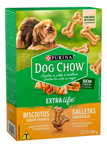 Biscoito para Cães Adultos Raças Minis e Pequenas Frango Purina Dog Chow Extra Life Caixa 500g