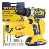 Comprar Furadeira Parafusadeira Impacto 48v Sem Fio Bivolt 2 Baterias 1300mah 1400rpm 35nm Led Carregador Rápido E Kit Completo, Ferramenta Elétrica Profissional Para Perfuração E Fixação Wetoke