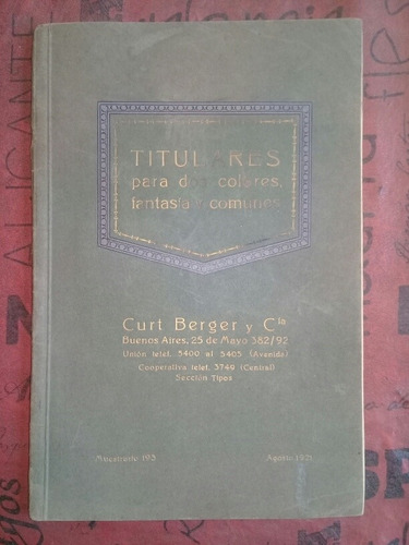 Antiguo Catálogo Curt Berger Y Cía 1921  Muestrario  193