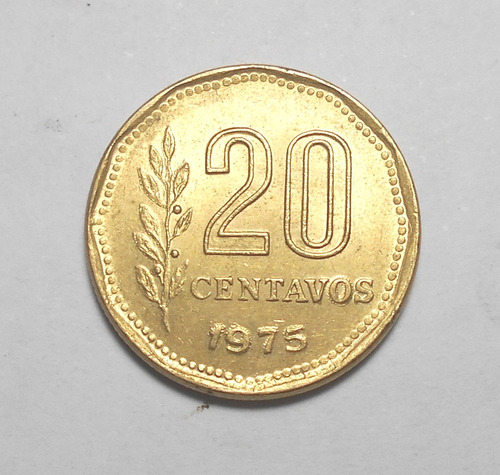 Argentina Escasos 20 Centavos 1975 - Cabellera Sin Rizos