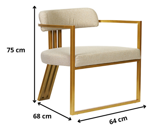 Kit 02 Poltronas Oregon Linho Bege Estrutura Dourado Bege Base Dourado