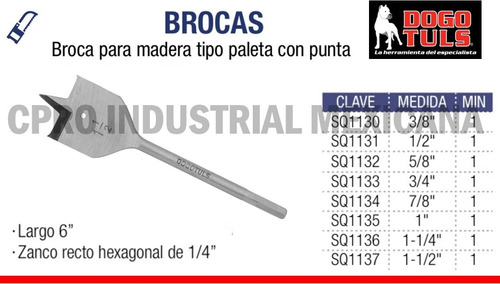Broca Para Madera Tipo Paleta Con Punta 7/8