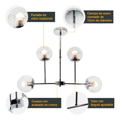 Imagen 5 de 8 de Lámpara De Techo Moderno Cromo 40w E27 4 Luces