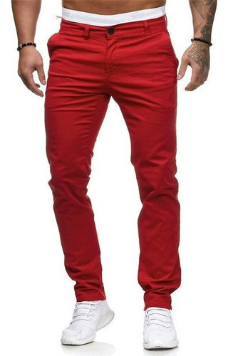 Pantalones Largos De Corte Slim Fit Liso Casual For Hombre