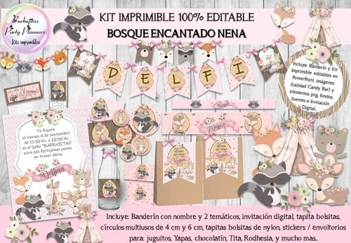 Kit Imprimible Animales Del Bosque Encantado 1 Editable 100%