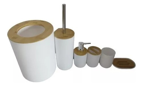 Set Baño Plastico Bambu X6 Cesto Dispenser Escobilla Jabon