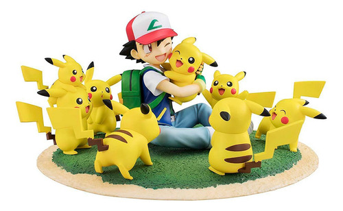 Figura da coleção de anime Pikachu e Ash Moment Pokémon Diorama