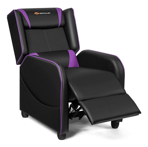 Goplus Silla Reclinable Gamer Masaje Tipo Carreras Piel Sint Color Negro & Morado