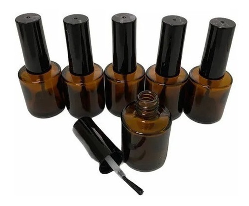 Vidro Ambar Vazio Para Esmalte 15ml Tampa Preto 10und