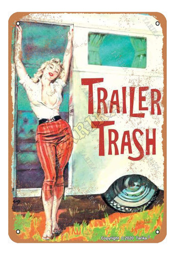 Trailer Trash Woman Outside Rv Camper Lata Retro Look 20x30 