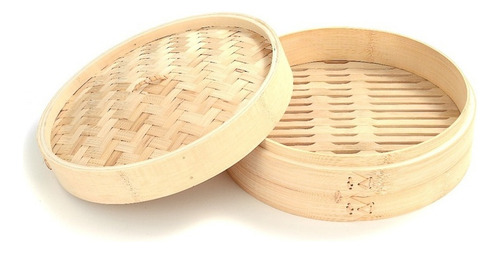 Vaporera De Bambu 20 Cm Con Tapa Desmontable Vaporiera Vapor Color Beige