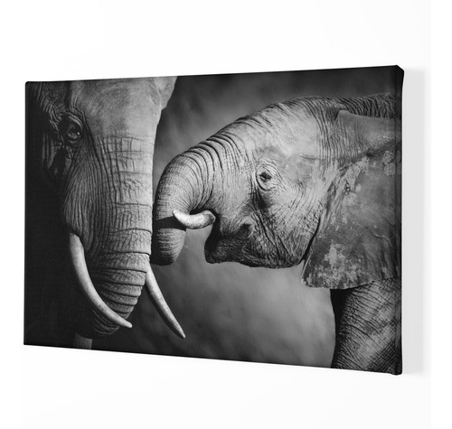 Quadro Decorativo Elefante E Filhote Tela Canvas 45x30 Cm