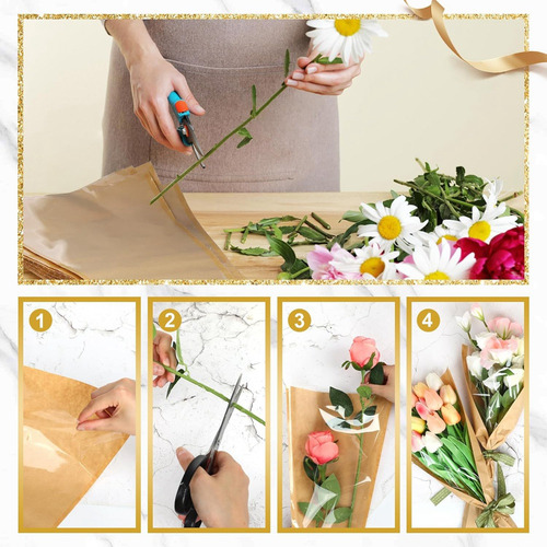 50 Bolsas De Embalaje De Flores Con Cinta, Papel Kraft Flo