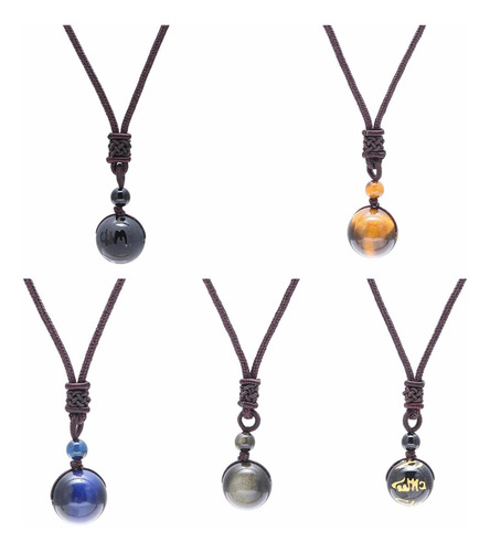 Collar Ojo De Tigre Proteccion Obsidiana Chakras. , Amuleto Color Gris