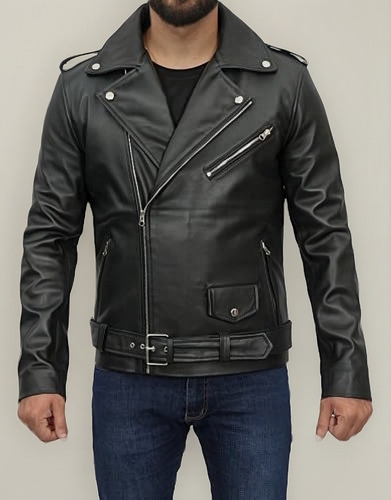 Chaqueta De Cuero De Solapa De Locomotora Punk Para Hombres