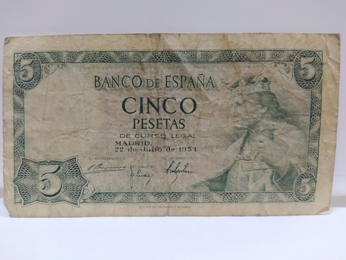 Antiguo Billete 5 Pesetas España 1954 Pick 146