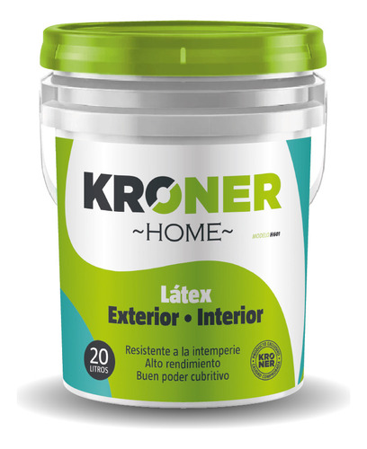 Pintura Interior Exterior Látex 20 Lt Intemperie Kroner Home Acabado Mate Color Blanco