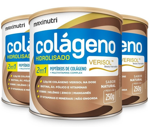 Imagem 1 de 3 de Colágeno Hidrolisado Verisol® 2em1 Antirrugas 3x 250g Maxinu