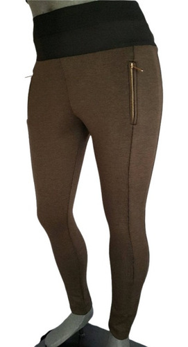 Leggings De Vestir Cremalleras Color Café Tabaco