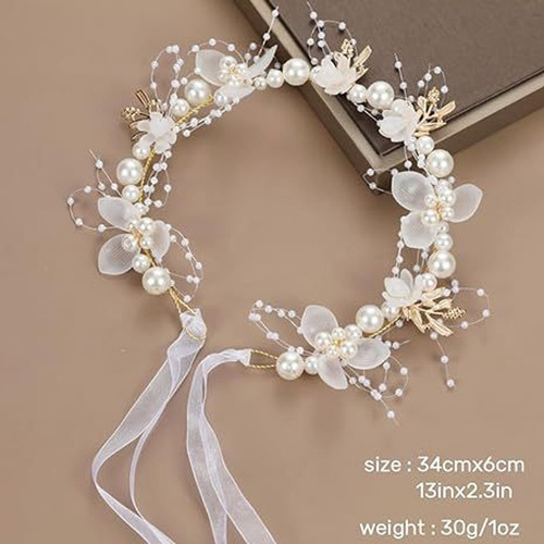 F 2pcs Diadema Niña Perlas Metal, Boda Comunión Cumpleaños