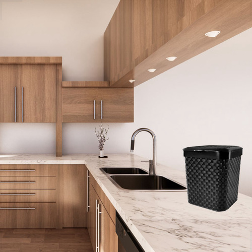 Lixeira Pia Organizador Cozinha Preta Com Tampa Rattan 5l
