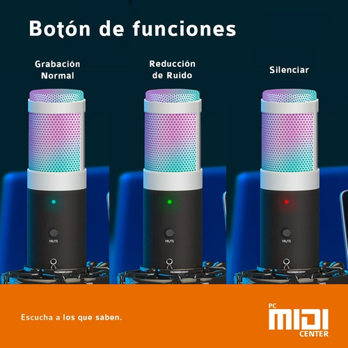 Imagen 5 de 10 de Micrófono Midiplus Rgb830 Condensador Usb Streaming Podcast