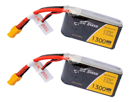 2 Pack Bateria Lipo Tattu  1300mah 3s 11.1v  75c Xt60