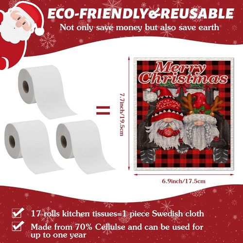Paños De Cocina Reutilizables Con Diseño De Gnomo De Navidad