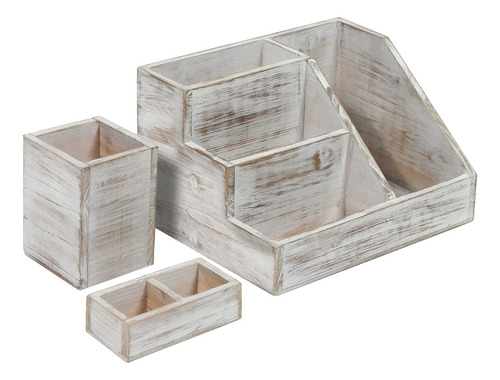 Juego De Organizador De Escritorio De Madera Rústica D...
