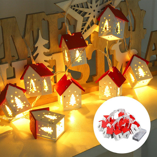 Casa De Navidad De Madera, 3 M, 20 Luces Para Árbol De Navid