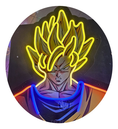 Cartel Neón Led Goku Con Vinilo - Deco - Luminoso - Anime 