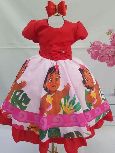 Vestido Infantil Moana Baby Super Luxo Aniversário C/ Tiara