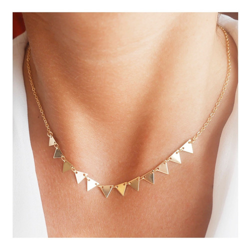 Collar Choker De Triángulos Minimalista En Baño De Oro 18k