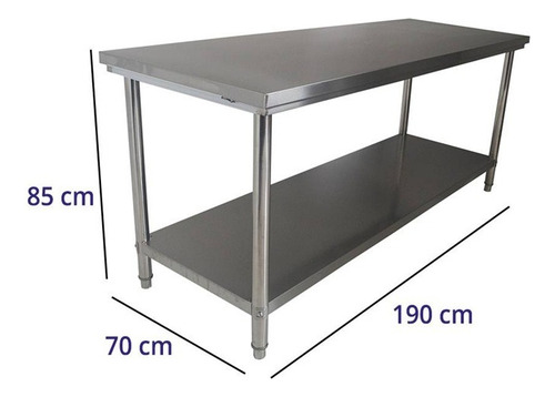 Bancada Mesa Total Inox 190x70cm Industrial Com Prateleira
