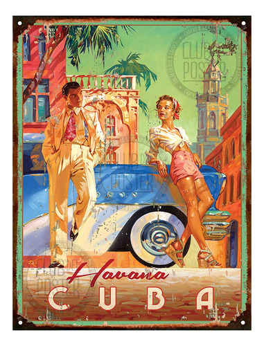 Cartel De Chapa Vintage Cuba La Havana 20x28cm