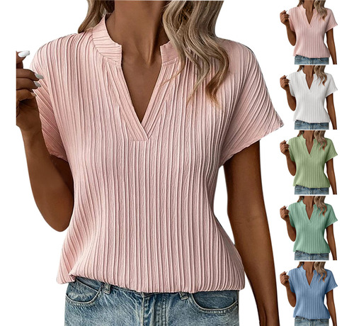 Camiseta Holgada De Manga Corta Con Cuello En V P 6005 Para