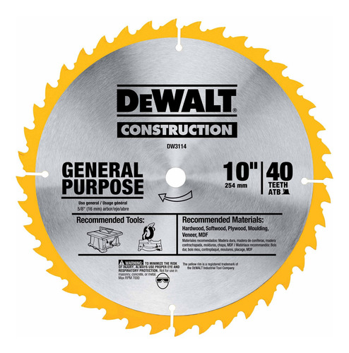 Disco De Sierra Ingletadora Dewalt 40 Dientes 10 Pulgadas