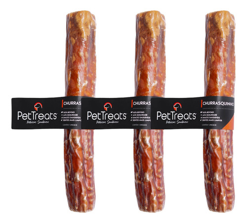 Kit 3 Petisco Cães Churrasquinho Bovino Natural Pettreats