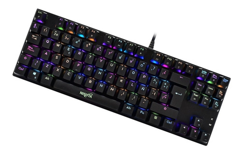 Imagen 2 de 2 de Teclado gamer Nisuta NSKBGZ88 QWERTY Outemu Red español España color negro con luz RGB