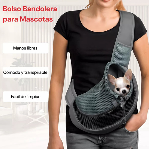 Bolso Bandolera Transporte Cómodo Para Mascotas Perros Gatos Gris