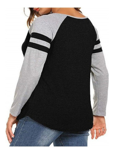Camiseta De Manga Larga A Rayas Con Cuello En V Para Mujeres