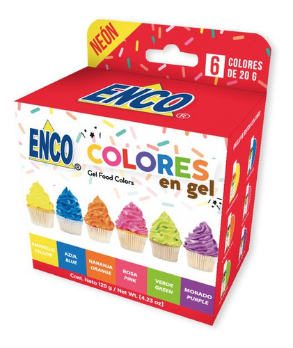 Kit Gel Comestibles 6 Colores Neón 20 Grs C/u Enco Colorante