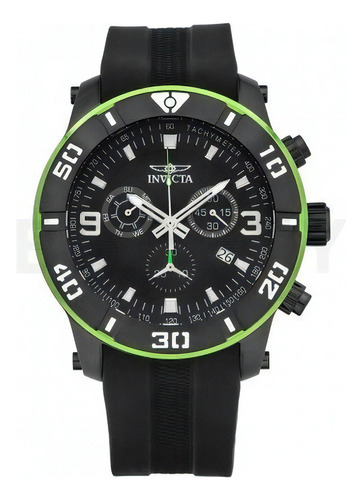 Reloj Invicta Hombre Analogico Crono Fechador Caucho 19826 Color De La Malla Negro Color Del Bisel Negro/verde Color Del Fondo Negro