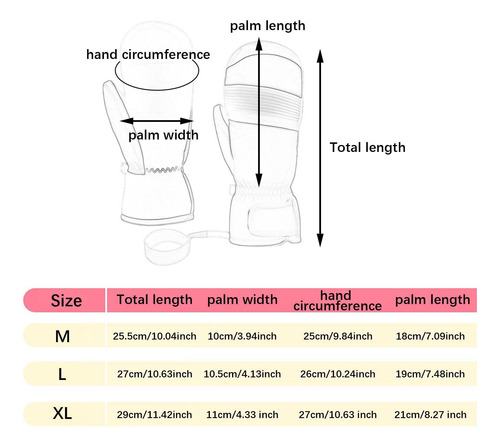 1 Par De Guantes De Esquí, Guantes Longitud Total 27cm