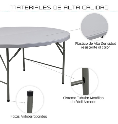 Mesa Tablon Plegable Jardin Exterior Portatil Redonda 152