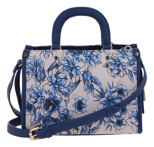 Bolso Dama Satchel Gorett Original Color Azul Marino Flores