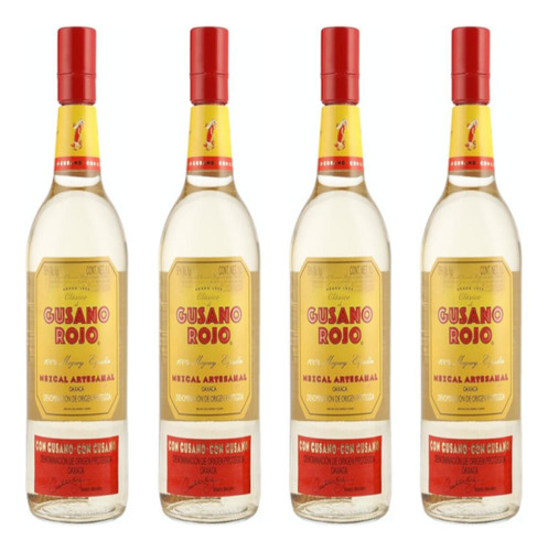 Pack De 4 Mezcal Gusano Rojo Clasico Joven 1 L