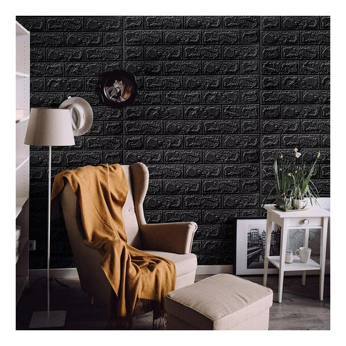 Placas Autoadhesivas Negro Ladrillo Para Pared 3d 70x77