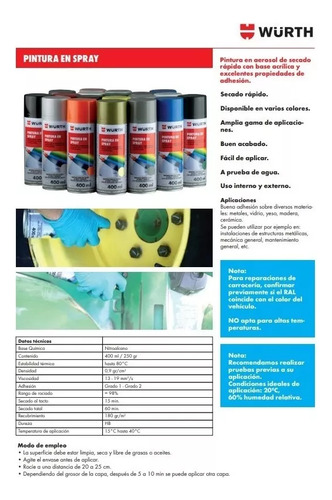Pintura En Spray Aerosol Color Gris Aluminio 400 Ml Wurth