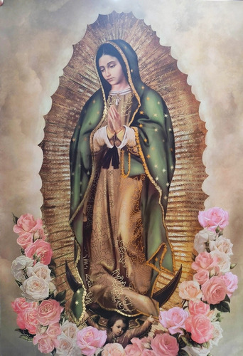 Virgen De Guadalupe Con Rosas Litografía Para Enmarcar X X L